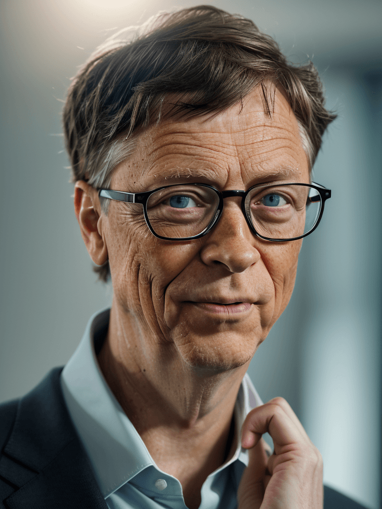 AI generated: portrait of Bill Gates getting scammed by a hacker, 8k full HD, low angle, unreal engine 5, cinemati...