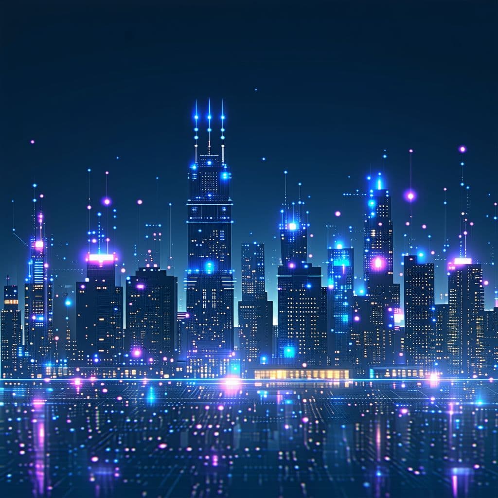 AI generated: "Urban tech skyline with glowing elements"