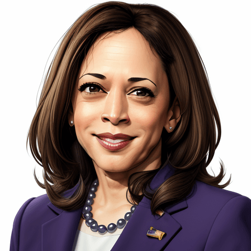 AI generated: cartoon kamala harris headshot, looking into camera, white background, smiling, 4K, wearing a suit
