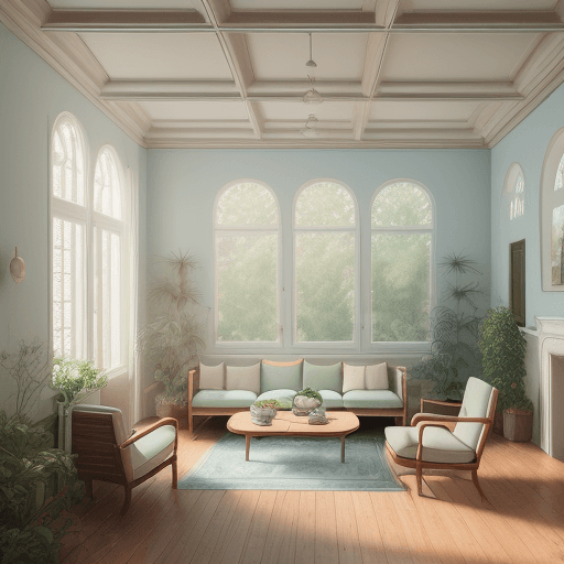 AI generated: High resolution photography interior design, dreamy sunken living room conversation pit, wooden floo...