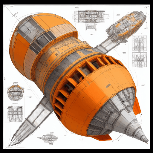 AI generated: Produce a detailed technical illustration of a spacecraft, showcasing a cutaway design that reveals ...