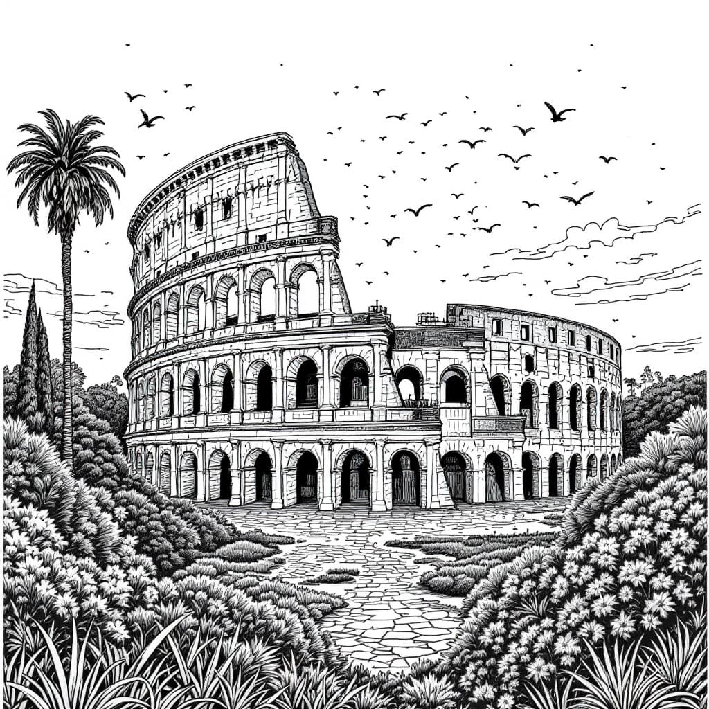 AI generated: a zentangle image of colosseum