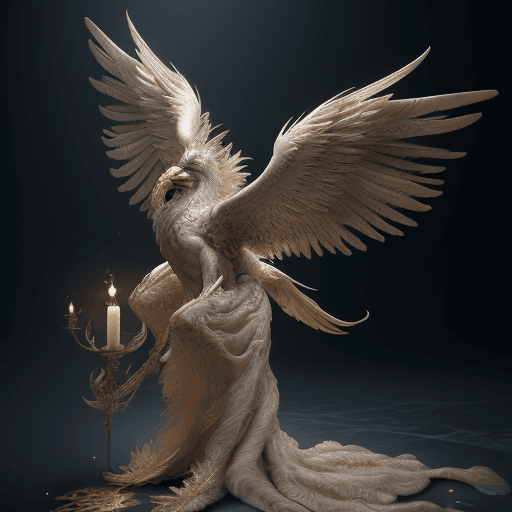 AI generated: magnificent detailed griffin:: wings wings outstretched with fire tips on feathers::intricate ornate...