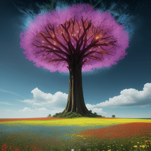 AI generated:  a field of wildflowers, vivid colors, glow in sunlight, unique flowers, different sizes and colors,...