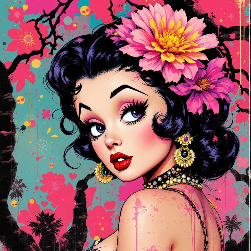AI generated:   create a portrait of Betty Boop with Brazilian Phonk Art is a creative fusion that blends the aest...