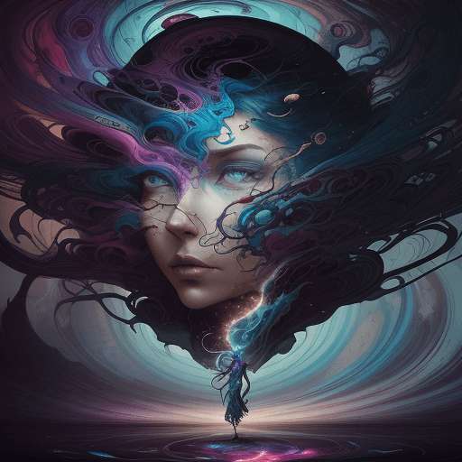 AI generated: a surreal picture with a woman's head in it, in the style of swirling colors, aleksi briclot, cosmic...