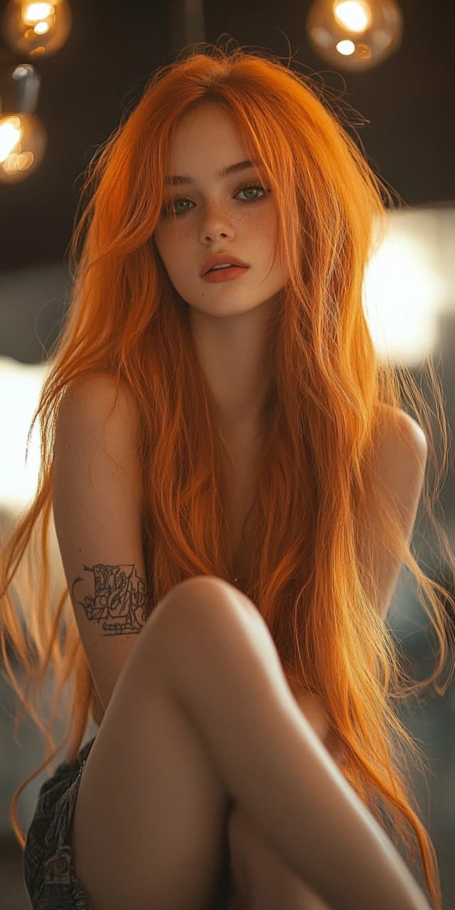 AI generated: A young, fair-skinned woman with vibrant, long, flowing auburn hair and delicate freckles across her...