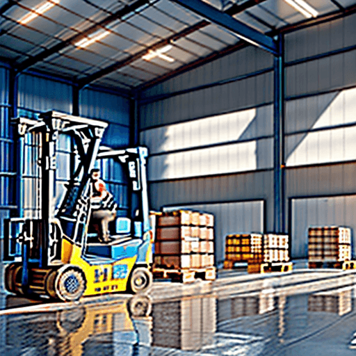 AI generated: The image of a warehouse seen from a distant distance. Where there are multiple elevated racks with ...