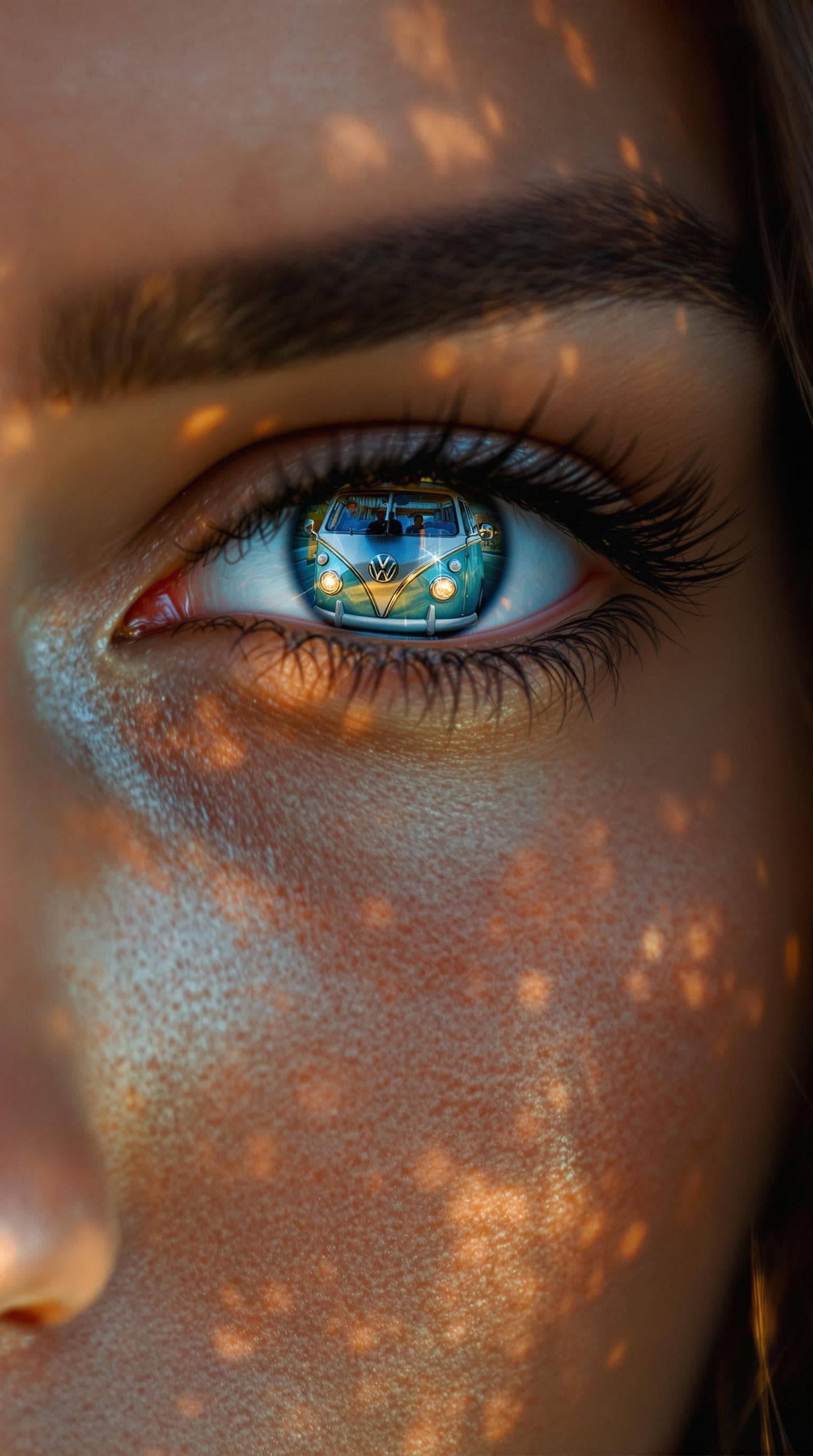 AI generated: a photo realistic close up photo of a beautiful Brazilian dark eyes haired woman's  eyes reflecting ...