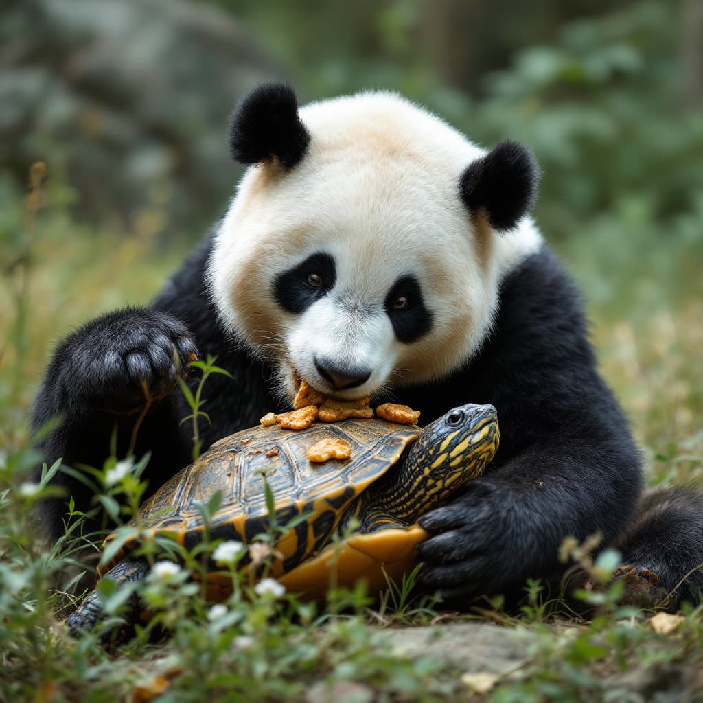 AI generated: Panda eating turtle