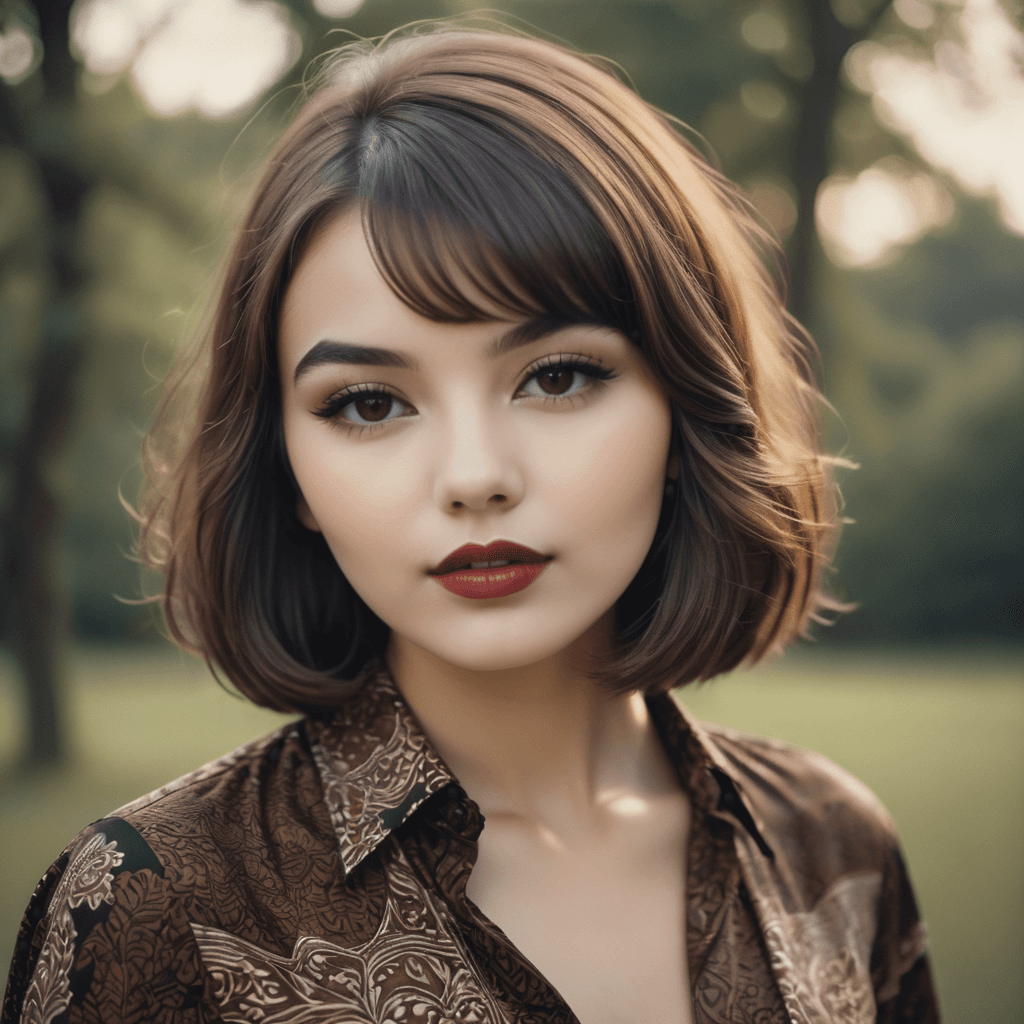 AI generated: A portrait of a young beautiful girl, glamorous look, lips with lip-gloss, layered bob hair style, s...