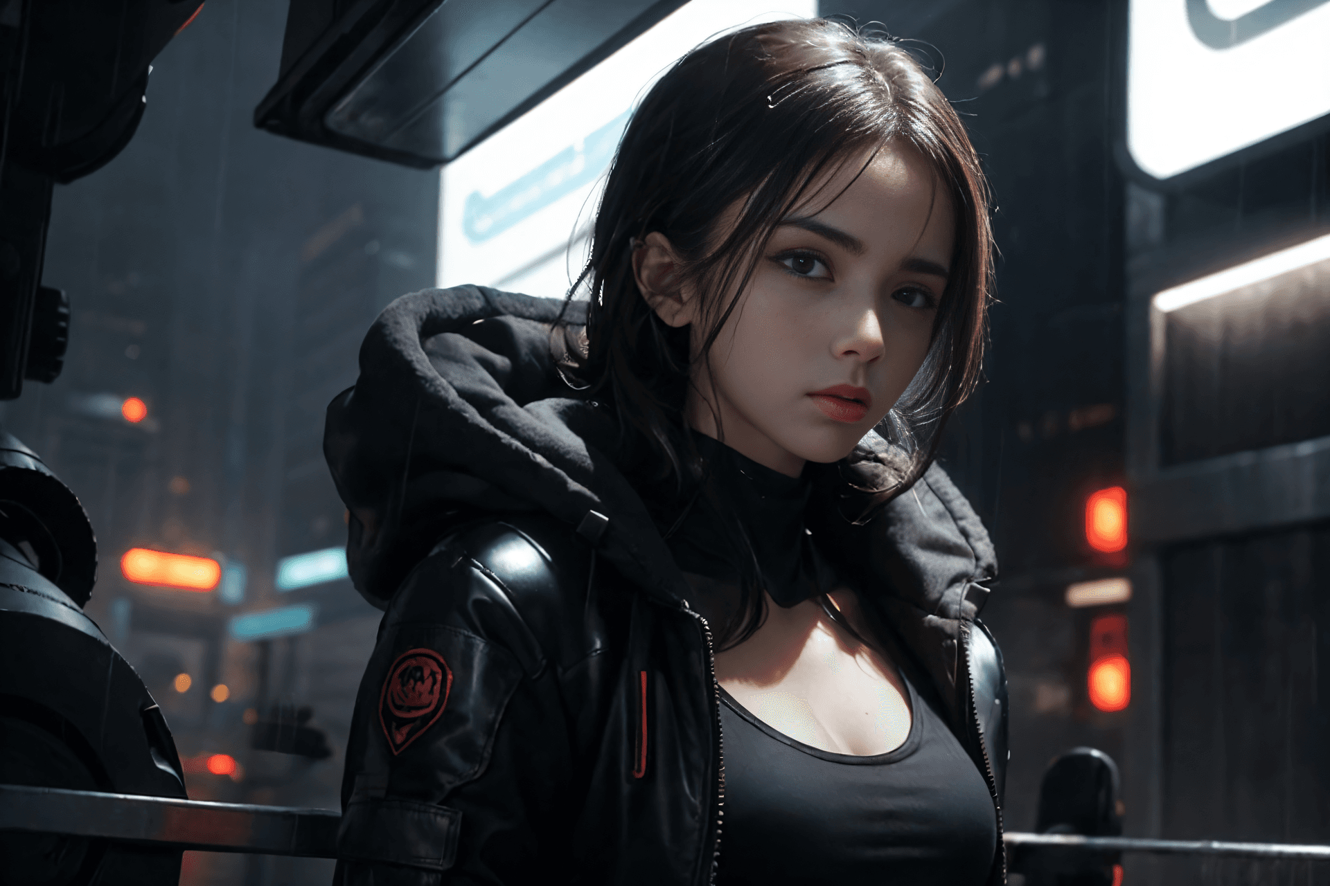 AI generated: Transport viewers to a rain-soaked dystopian future with an exquisitely detailed portrait of a young...