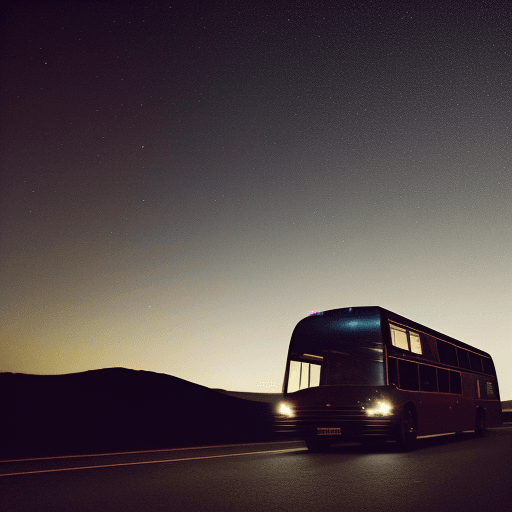 AI generated: dark bus in the middle of the night, on a hill