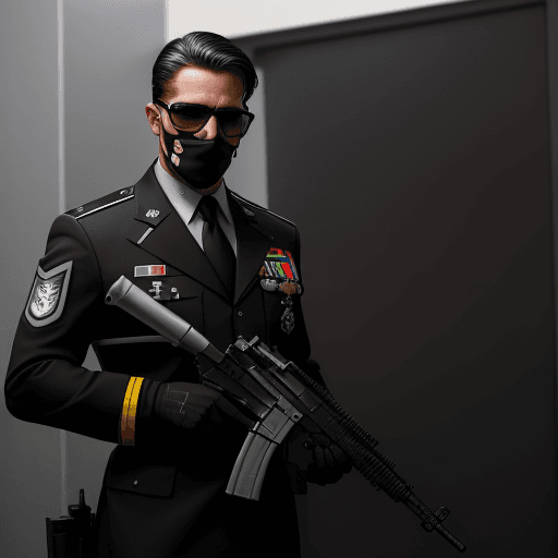 AI generated: The complete silhouette of an agent who is dressed half of his body as a military and black and gray...