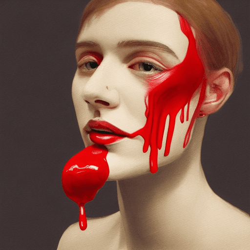 AI generated: dripping red paint across the shape of a female human, realistic , high detail, on a white backgroun...