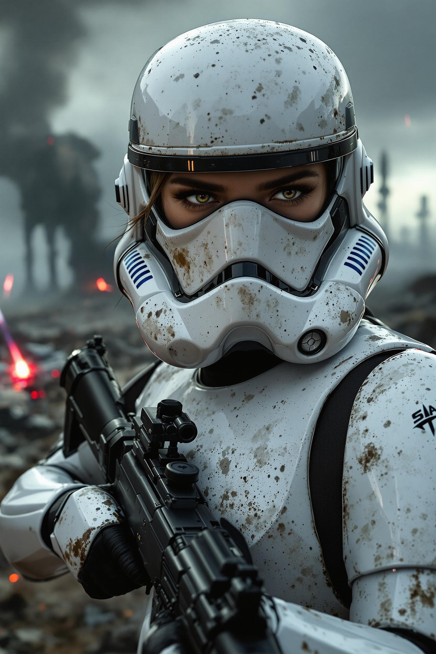 AI generated: Ultra-photorealistic cinematic film still of Alicia Vikander as a Star Wars Stormtrooper, reimagined...