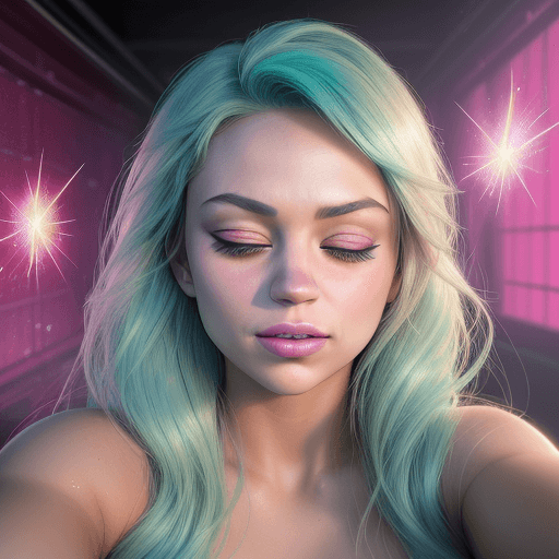 AI generated: photorealistic, ultra realistic, glowing cyan hair, closed eyes, ([Mila Kunis|Emily Blunt|Ariana Gra...