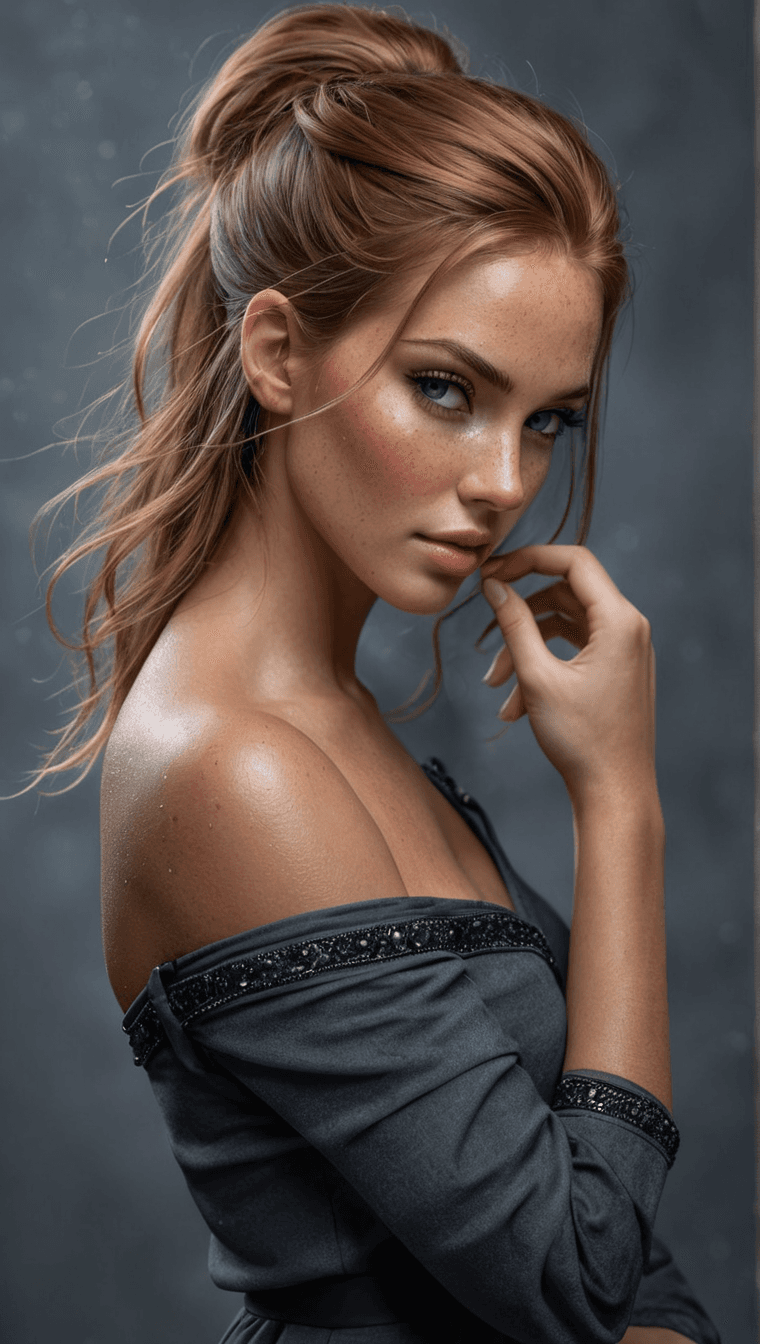 AI generated: An image of a woman offering a sophisticated over-the-shoulder look towards the viewer. Her body is ...