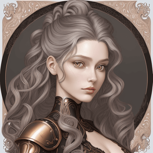 AI generated: A digital painting of a woman whose hairstyle is a fusion of her locks with Art Nouveau elements. Th...