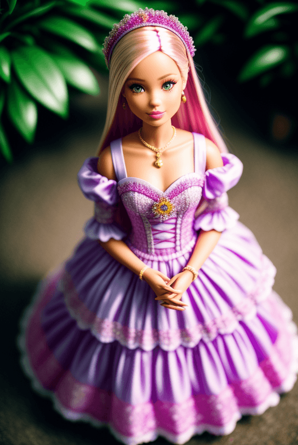 AI generated: Lavender Pink barbie Outfit , Maxi Outfit , Wedding Outfit , Floral , Wide Angle , Real , Full Body ...