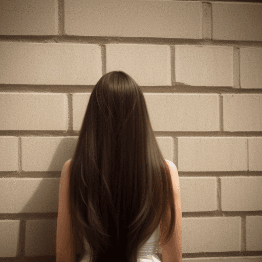 AI generated: araffed woman with long hair standing against a wall, back view also, long shot from back i