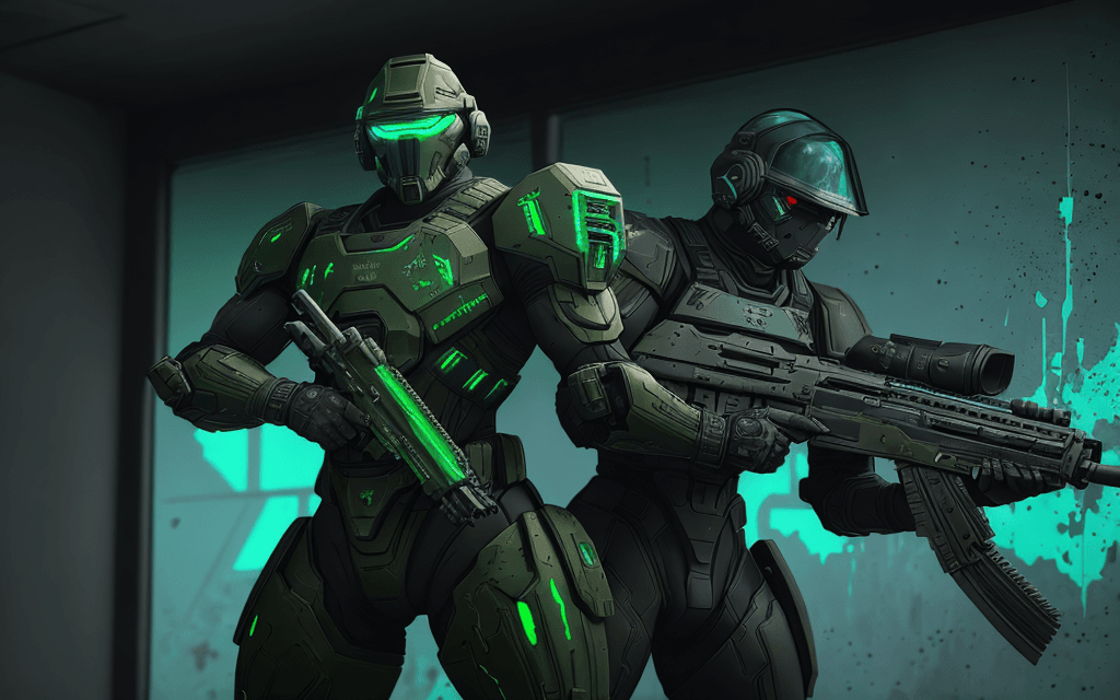 AI generated: brutal man warrior stands and holding a M41A Pulse Rifle in his hands, after the battle, full body i...