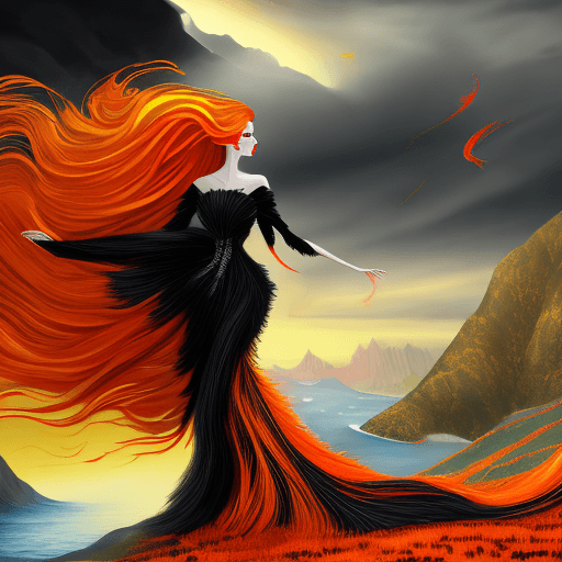 AI generated: An elegant woman in a surreal fashion setting, wearing a glamorous dress that blends vivid colors of...