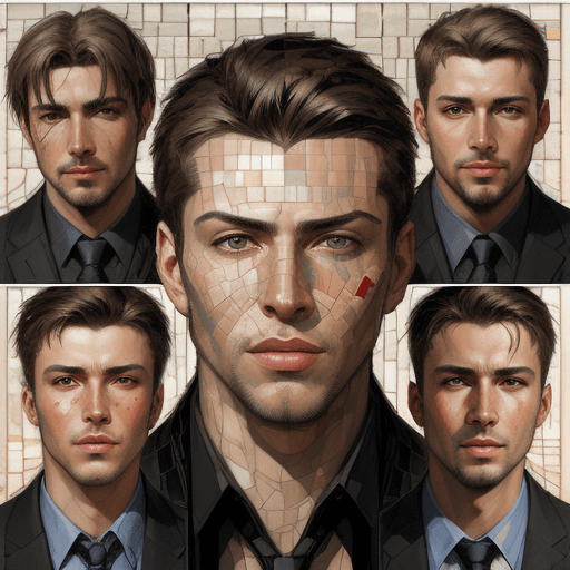 AI generated: a collage of men's faces in mosaic, in the style of andrew atroshenko, peter gric --ar 73:109 --styl...