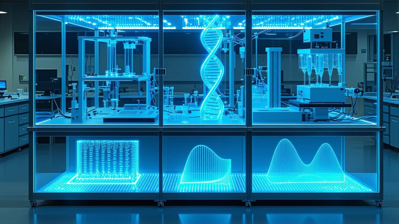 AI generated: /imagine prompt: Ultra HD 16K render of gene editing lab, CRISPR equipment with molecular-level deta...