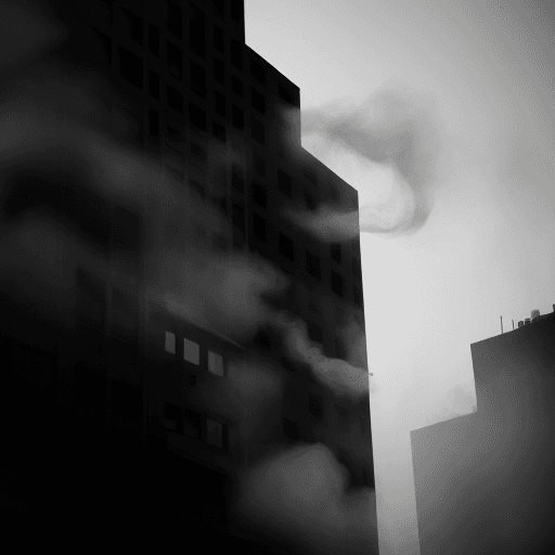 AI generated: DUST BLACK WHITE , building, ((translucent)), clear, ((ghostly)), smoke
