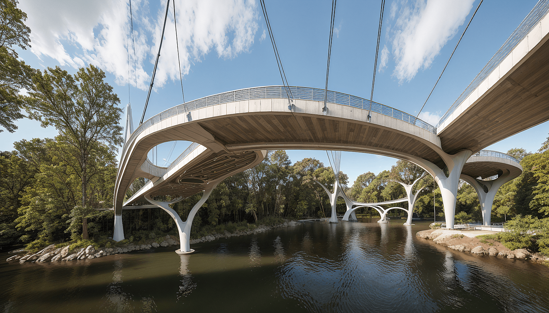 AI generated: Wide Zoom Full Body, Hyper-realistic RAW photo Focus on an Ultra well-built Futuristic Bridge, moder...
