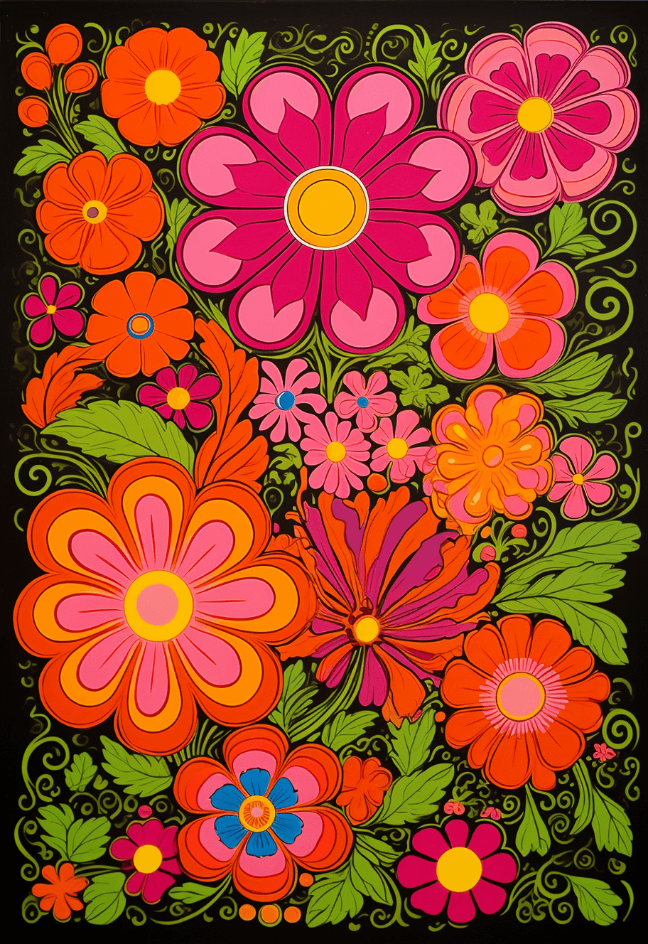 AI generated: the orange box has a flower on each side, in the style of psychedelic pop art, 19th century american...