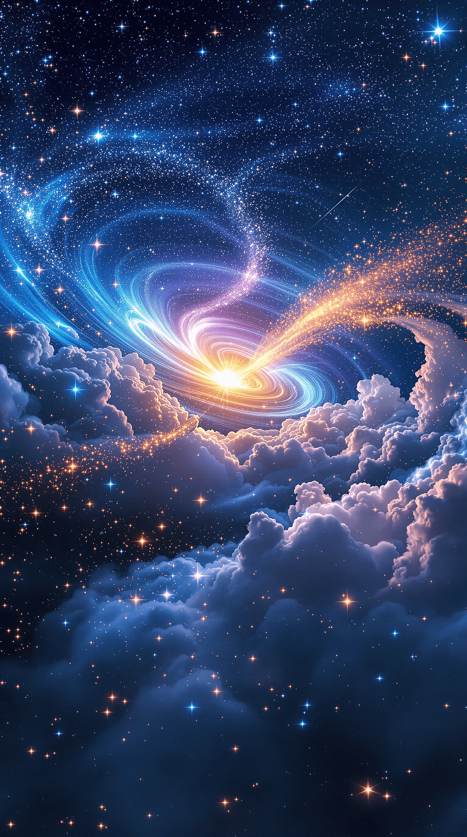 AI generated: distance view,Bird 's-eye view perspective,From the fisheye perspective, the meteor shower pours dow...