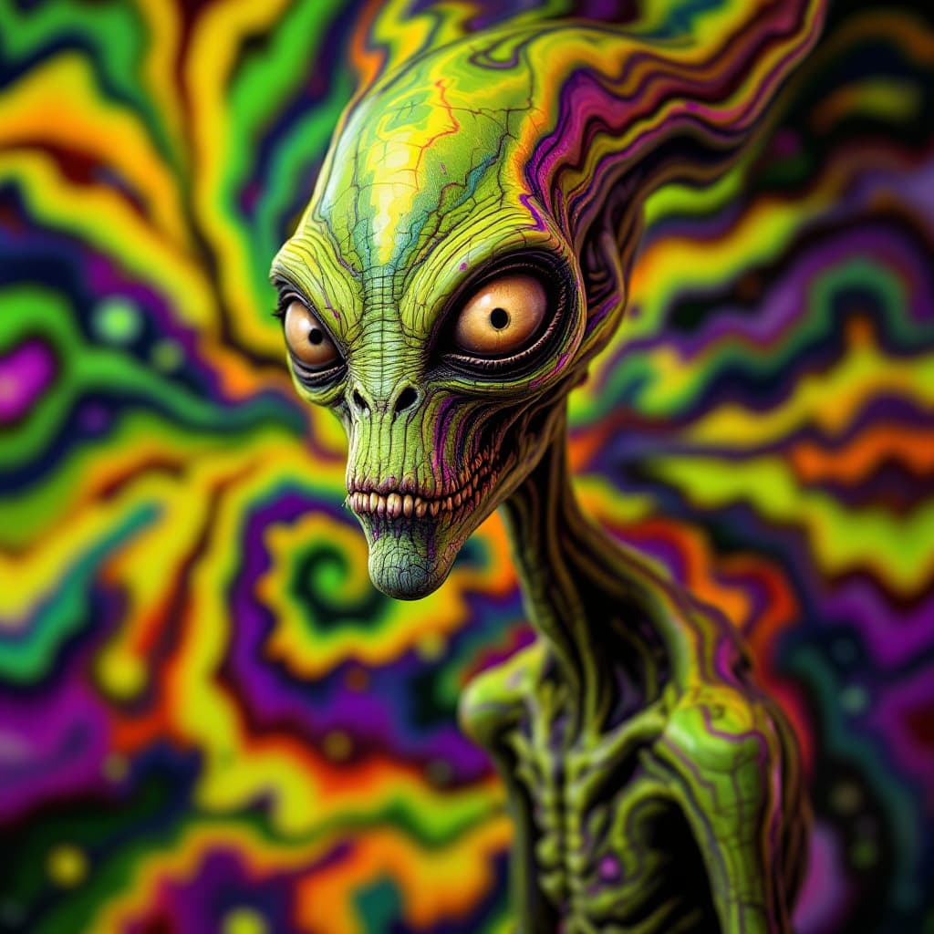 AI generated: a highly detailed realistic 3D rendering alien Roger Smith from American Dad on a voodoo maryjane ba...