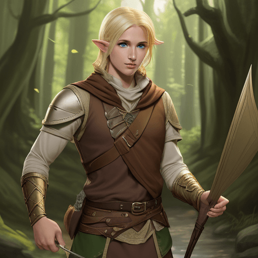 AI generated: young adult male blonde half-elf ranger dungeons and dragons