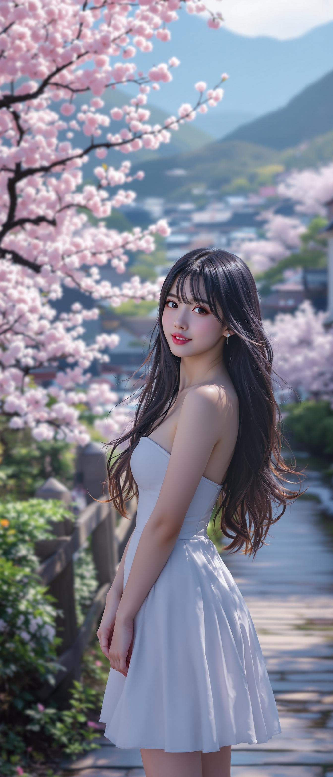 AI generated: anime style of a girl, korean girl, ulzzang face, long hair, black hair, multi color hair, bangs, tw...