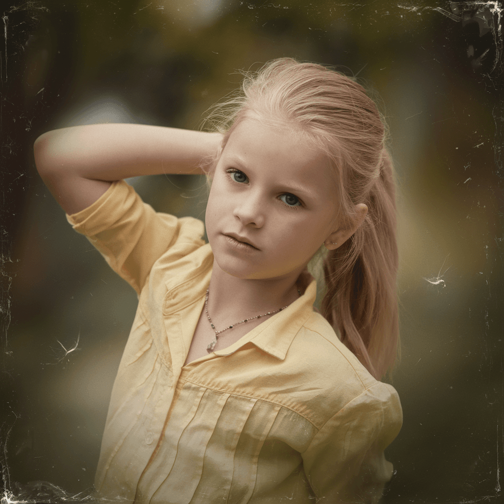 AI generated: blond girl in a yellow shirt is posing, soft, atmospheric lighting --chaos 33 --ar 1:2 --profile yru...