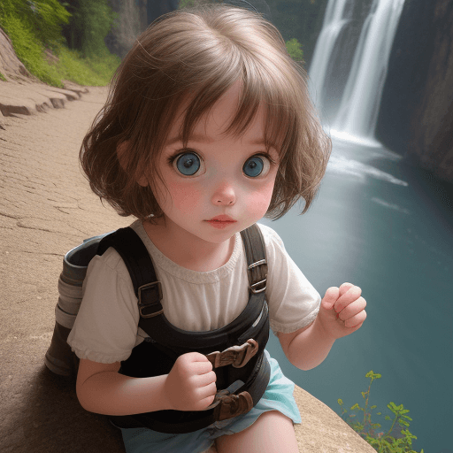 AI generated: very cute and adventurous little girl. She has big sparkling eyes and a gaze full of curiosity and w...