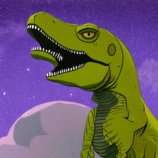 AI generated: photo of a sad t-rex looking at the stars