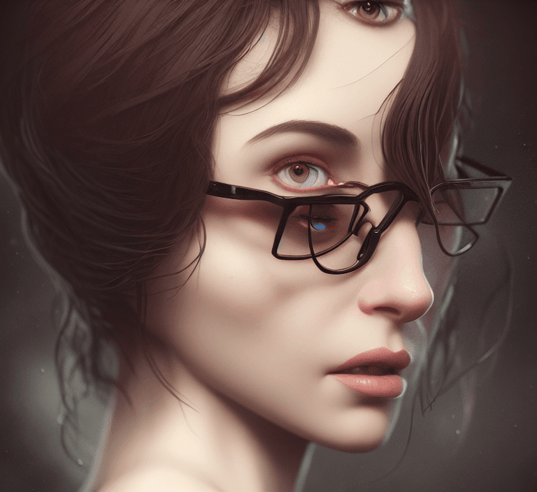 AI generated: redshift style, a real perfect female body of beautiful brunette, glasses, perfect face, intricate, ...