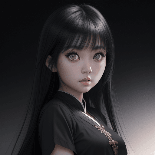 AI generated: an asian girl with big eyes and dark hair, in the style of the stars art group (xing xing), photorea...