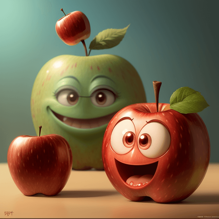 AI generated: A happy cartoon red apple fruit, Pixar Style, perfect composition, 8k artistic photography, photorea...