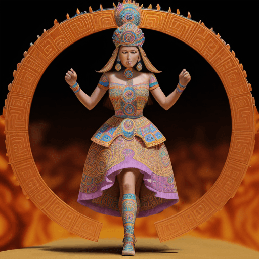AI generated: princesa azteca acostada a un lado un guerrero azteca arrodillado cuidándola 
