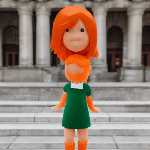 AI generated: create a fullbody image character with cartton style, A smilling girl with dark orange hair, hair en...