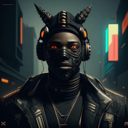 AI generated: black male rapper, mask, street, cyberpunk, intricate artwork . octane render, trending on artstatio...