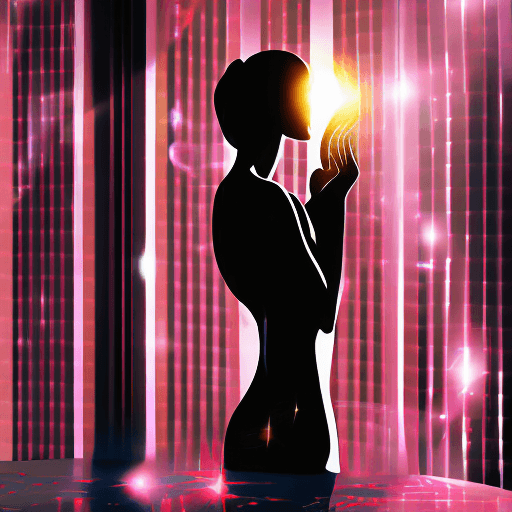AI generated: a woman looking at the light, smooth curves, dark & explosive, poolcore, shiny/glossy --ar 73:112 --...