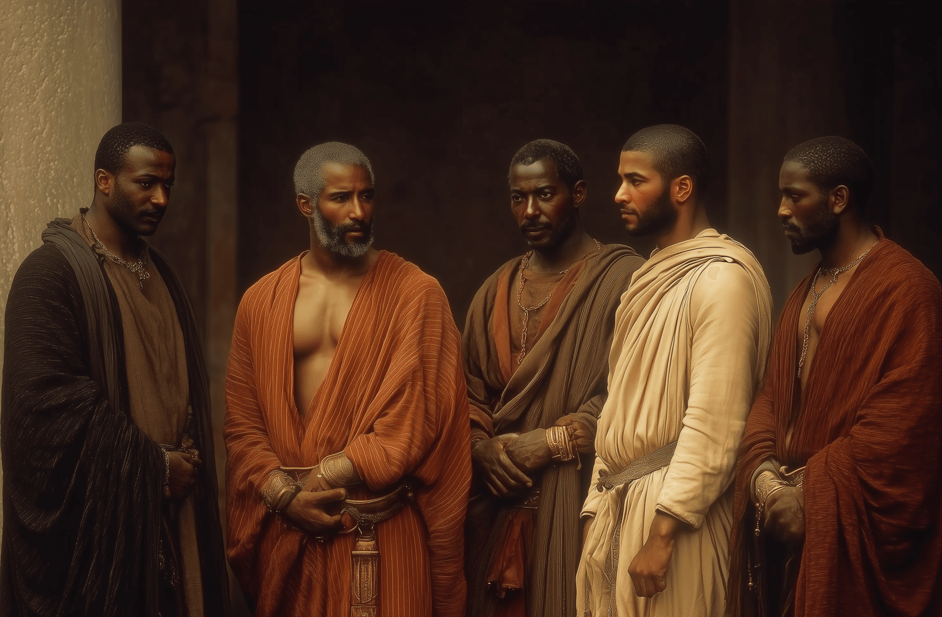 AI generated:  group of men in ancient rome 16:9 --chaos 40 --ar 84:55 --style raw --profile 8dtrl7a --stylize 450...