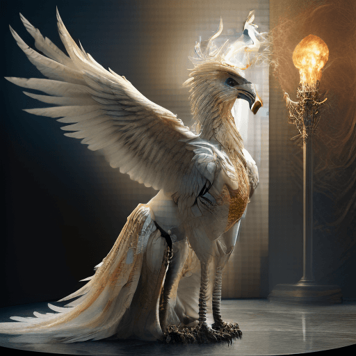 AI generated: magnificent detailed griffin wings, wings outstretched with fire tips on feathers, intricate ornate ...