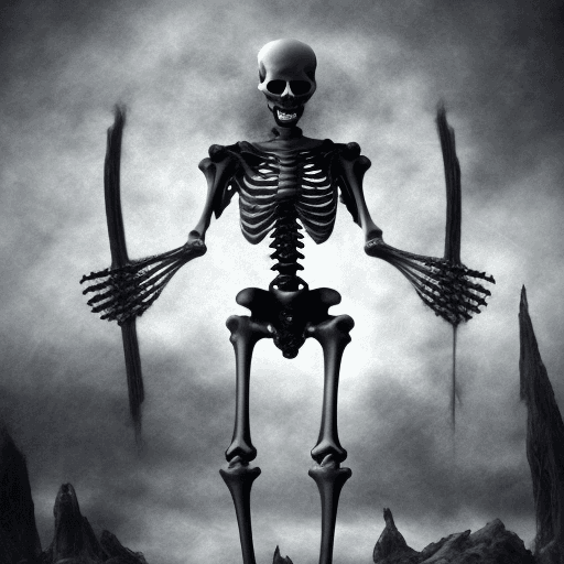 AI generated: skeleton with graininess and very dark fantasy style