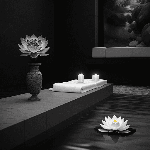 AI generated: photo composition with stones and lotus for a premium spa salon,black and white photo, very high rea...